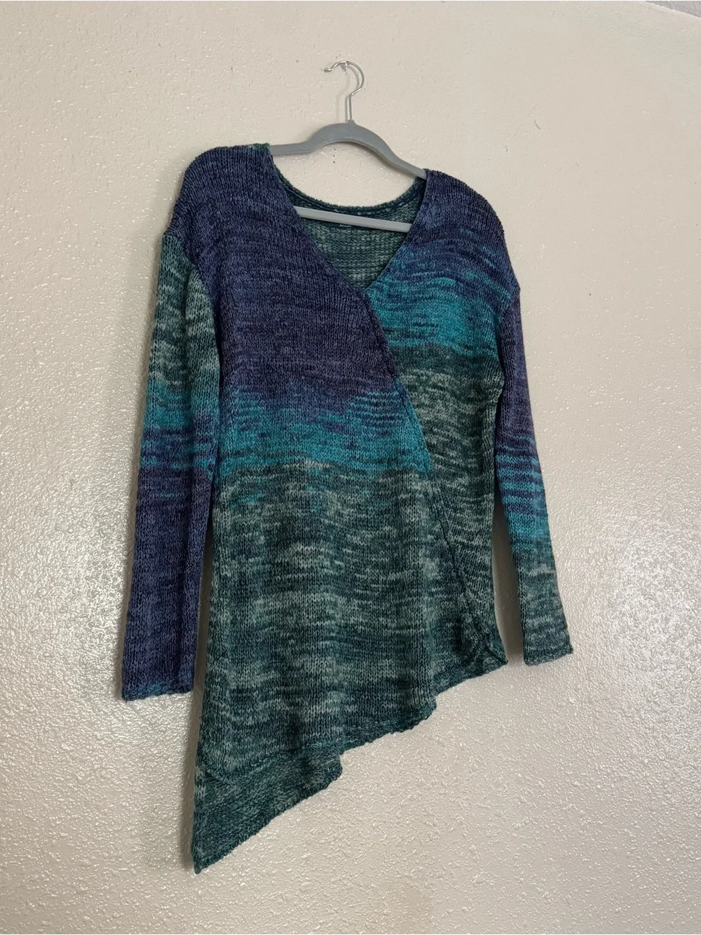 Prana Green Purple Ombré Knit Asymmetrical Sweater